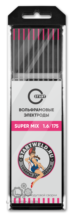 Вольфрамовый электрод SUPER MIX 1,6х175 (розовый уп.10 шт) WE16175U